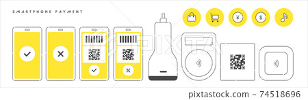 Icon set for smartphones and payment terminals. Illustration of cashless payment. Icon set for smartphones and payment terminals. Illustration of cashless payment. 74518696