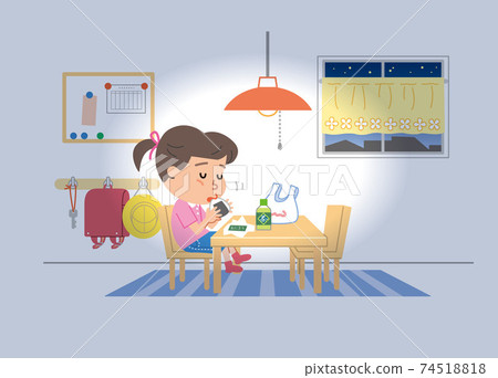 一個人吃飯的女孩的插圖 74518818