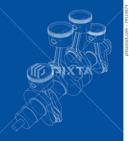 Engine crankshaft with pistons outline. Vector Engine crankshaft with pistons outline. Vector 74519874