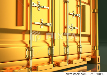 A high quality image of a yellow 20ft shipping container on a white background. 3d render 74520890