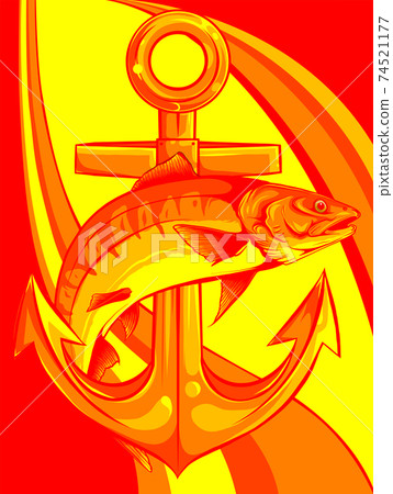 fish anchor vector illustration line art quality 74521177