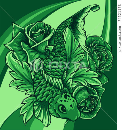 koi fish with flower colored background vector 74521178