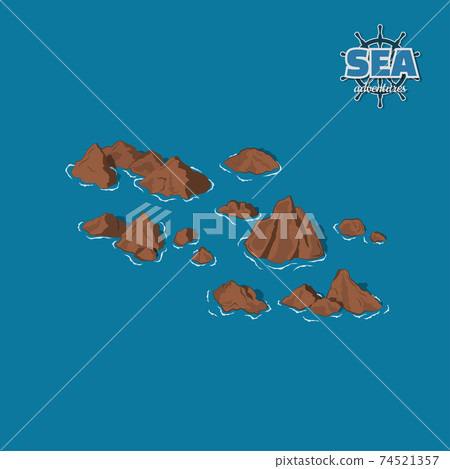 Brown reefs on blue background. Underwater rocks in isometric style. 3d illustration. Pirate game Brown reefs on blue background. Underwater rocks in isometric style. 3d illustration. Pirate game 74521357