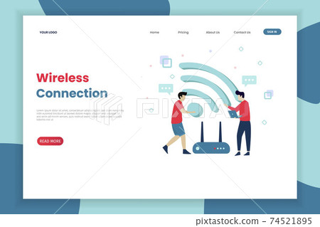 Wireless connection landing page illustration template. Landing page template 74521895