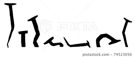 Silhouettes of old rusty hammered nails  74523056