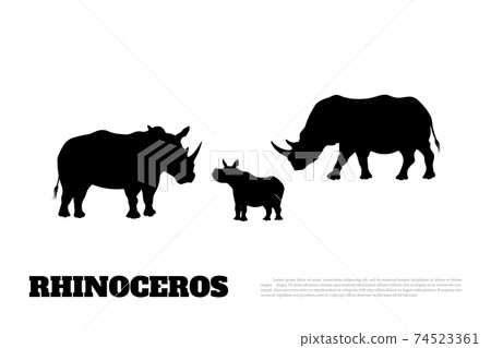 Black silhouette of rhino on white background 74523361