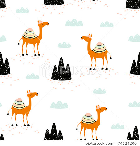 seamless pattern with cute camel and elements seamless pattern with cute camel and elements 74524206