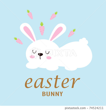 easter card with cute bunny and carrots easter card with cute bunny and carrots 74524211