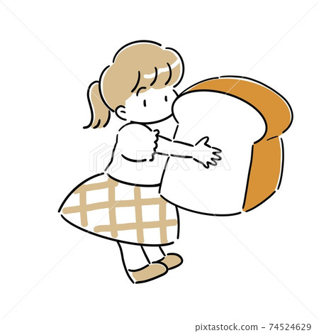 一個小女孩抱著麵包的插圖 74524629