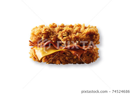 Double Fried Chicken Burger with cheese and bacon isolated on white background 74524686