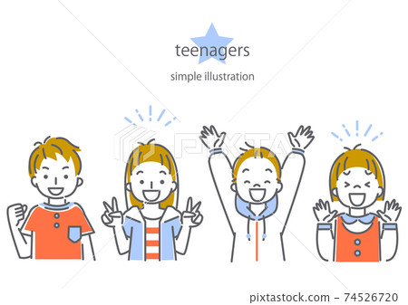 簡單，時尚的線條藝術插圖，為青少年設置 74526720