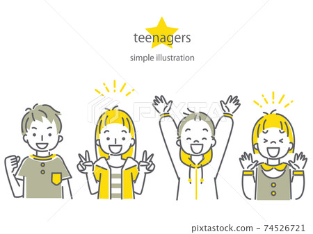 簡單，時尚的線條藝術插圖，為青少年設置 74526721