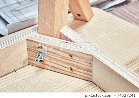 Table corner of plywood, veneer and solid ash in workshop Table corner of plywood, veneer and solid ash in workshop 74527241