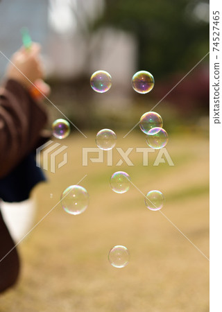 Woman blowing soap bubble 74527465