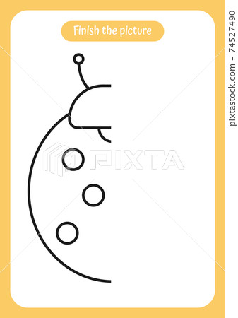 Finish the picture of ladybug. Educational game for children. Handwriting and drawing practice. Nature theme activity for toddlers, kids. 74527490