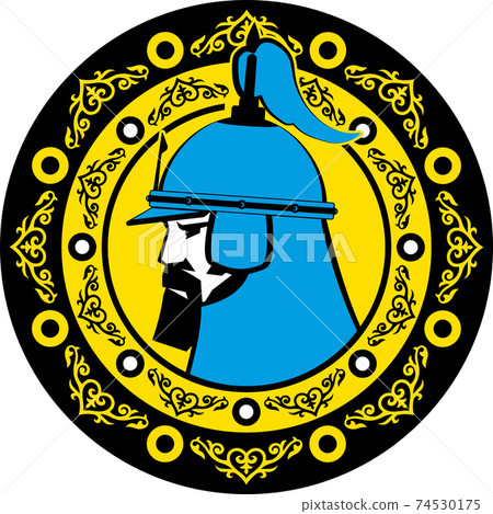 Central Asian warrior nomads, Isolated vector illustration in flat cartoon style logo . Kazakhstan. Central Asian warrior nomads, Isolated vector illustration in flat cartoon style logo . Kazakhstan. 74530175