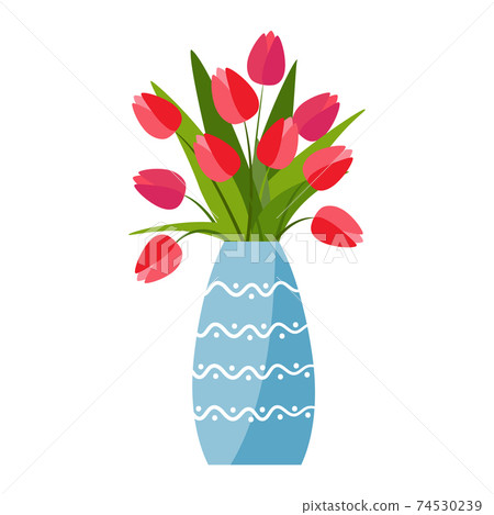 Red tulips vase in flat style on white... - Stock Illustration ...
