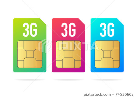 Set different colorful Sim card chip on a white background. Vector illustration. 74530602