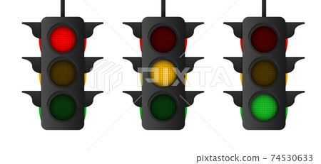 Traffic light with reflection and shadow. Vector illustration. 74530633