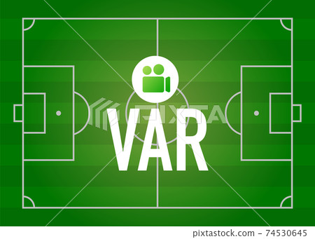 Video Assistant Referee Vector Illustration. Football, Soccer VAR System with Computer and Football Pitch Illustration 74530645