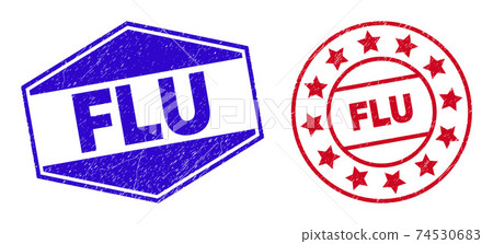 FLU Corroded Stamps in Round and Hexagon Shapes - Stock Illustration ...