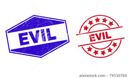 EVIL Grunged Stamp Seals in Round and Hexagon Shapes 74530769