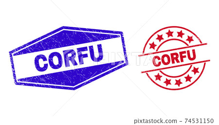 CORFU Corroded Seals in Circle and Hexagon Shapes - Stock Illustration ...