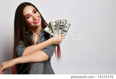 Young smiling business woman with pink long hair 74531379