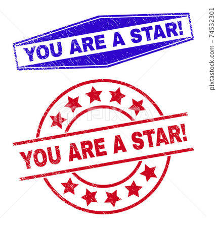 YOU ARE A STAR! Grunge Stamp Seals in Circle and Hexagon Forms 74532301