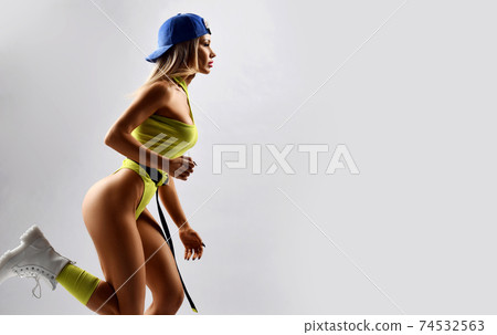 Sexy fitness instructor pretty blonde woman in Sexy fitness instructor pretty blonde woman in 74532563