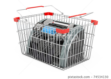 Shopping basket with banknote counter, 3D rendering Shopping basket with banknote counter, 3D rendering 74534130