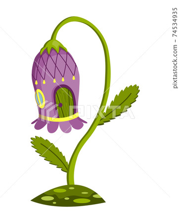 Fairytale house. Cartoon house in the shape of flower. Abstract building. Colorful illustration of housing for fairytale characters. Vector fantasy house on white background Fairytale house. Cartoon house in the shape of flower. Abstract building. Colorful illustration of housing for fairytale characters. Vector fantasy house on white background 74534935