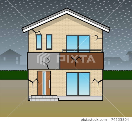 House destroyed by the earthquake - Stock Illustration [74535804] - PIXTA