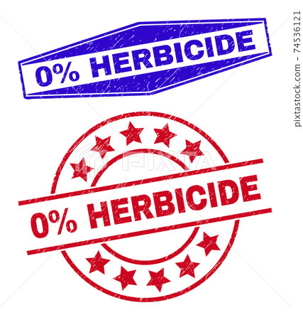 0% HERBICIDE Corroded Stamps in Circle and Hexagon Forms 74536121