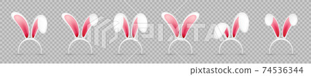 Easter bunny ears collection on transparent background. Pink and white rabbit mask. Spring seasonal 74536344