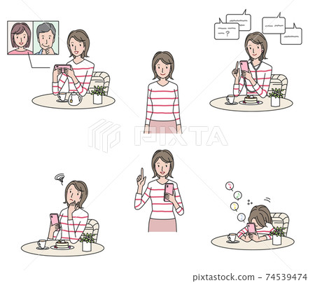 在一家咖啡館的各種年輕婦女遠程辦公 在一家咖啡館的各種年輕婦女遠程辦公 74539474