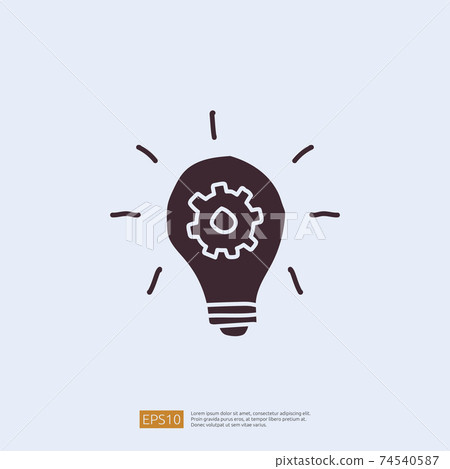 innovation idea concept icon with lamp bulb and gear sign symbol. engineering related doodle concept. solid style icon vector illustration 74540587
