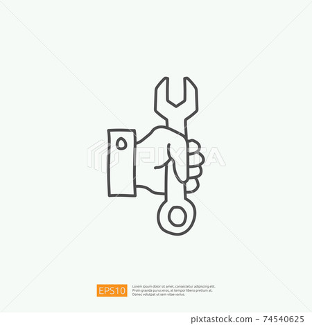 maintenance service concept icon with hand hold wrench sign symbol. engineering related icon for plumbing, industrial, construction. stroke line vector illustration maintenance service concept icon with hand hold wrench sign symbol. engineering related icon for plumbing, industrial, construction. stroke line vector illustration 74540625