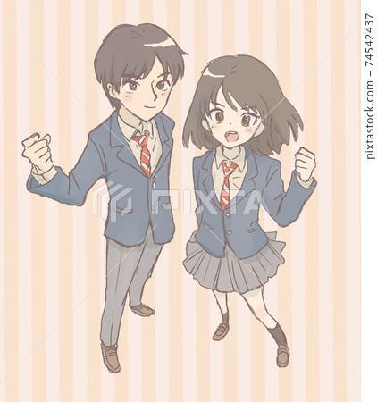 Student in a blazer doing a guts pose Student in a blazer doing a guts pose 74542437