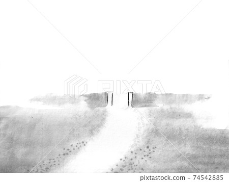 道路和大門的背景插圖(墨水的手繪插圖) 道路和大門的背景插圖(墨水的手繪插圖) 74542885