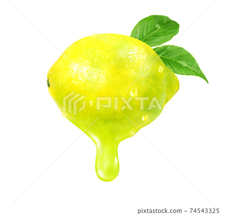 Realistic illustration of fresh, early-picked lemon and fruit juice 74543325