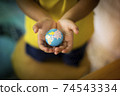 Little hand holding the globe. 74543334