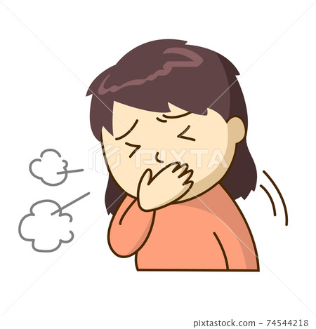 Woman coughing painfully Woman coughing painfully 74544218