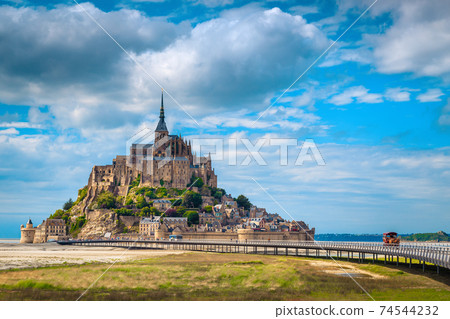 Popular Mont Saint Michel tidal island view in Normandy, France 74544232