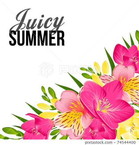 FESTIVE BANNER WITH BRIGHT TROPICAL FLOWERS FESTIVE BANNER WITH BRIGHT TROPICAL FLOWERS 74544400