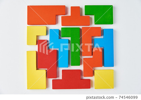 Different wooden blocks on white background. Concept of logical thinking and education Different wooden blocks on white background. Concept of logical thinking and education 74546099
