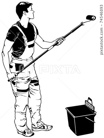 Painter Man Work with Paint Roller 74546893