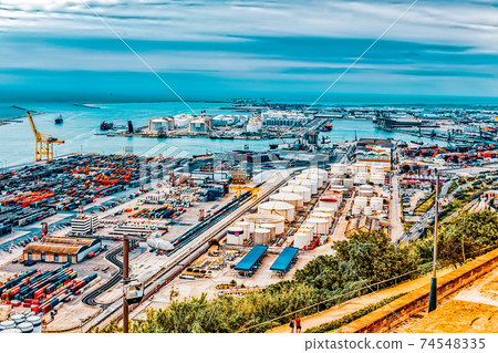 Panorama on Seaport from Montjuic castle.Barcelona.Catalonia.Spain. Panorama on Seaport from Montjuic castle.Barcelona.Catalonia.Spain. 74548335