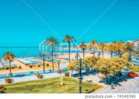 View of the embankment and the promenade in small resort town-Si 74548390