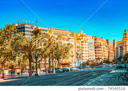 City views of Valencia, the third largest city in Spain. 74548528